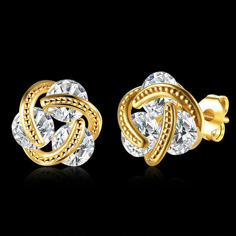 Triple Stone Knot Stud Earring in 18K Gold Plated with  Crystals