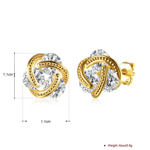 Triple Stone Knot Stud Earring in 18K Gold Plated with  Crystals