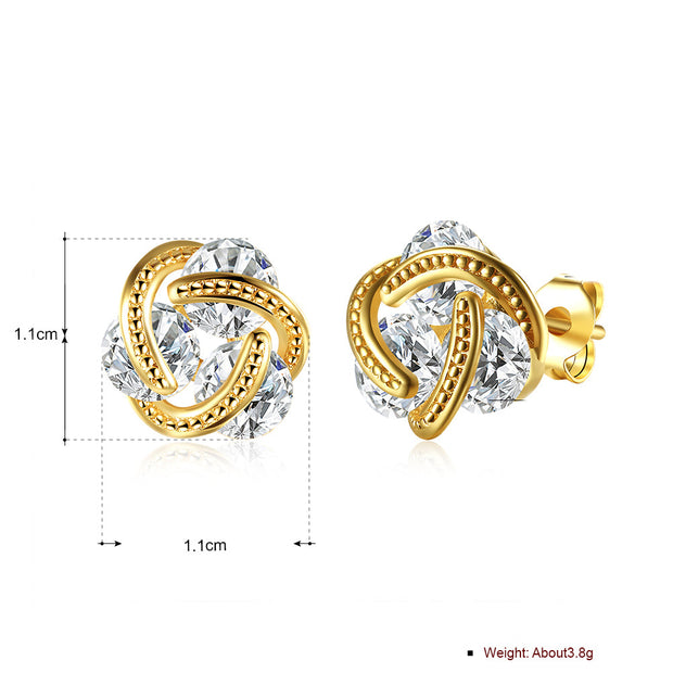Triple Stone Knot Stud Earring in 18K Gold Plated with  Crystals