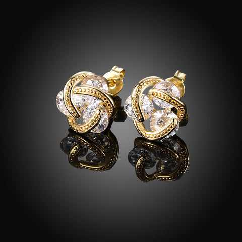 Triple Stone Knot Stud Earring in 18K Gold Plated with  Crystals
