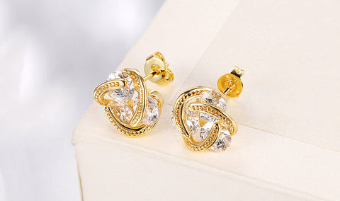 14K Gold Plating  Elements Twisted 3-Stone Stud Earrings- Options Available