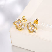 Triple Stone Knot Stud Earring in 18K Gold Plated with  Crystals