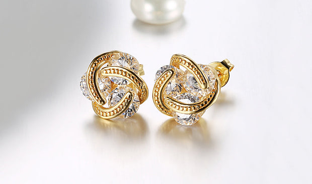 14K Gold Plating  Elements Twisted 3-Stone Stud Earrings- Options Available