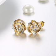 Triple Stone Knot Stud Earring in 18K Gold Plated with  Crystals