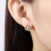 Triple Stone Knot Stud Earring in 18K Gold Plated with  Crystals