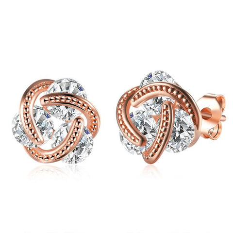 Swarovski Crystal Knot Stud Earrings Set in Rose Gold - ALILY  www..com fashion jewelry for women