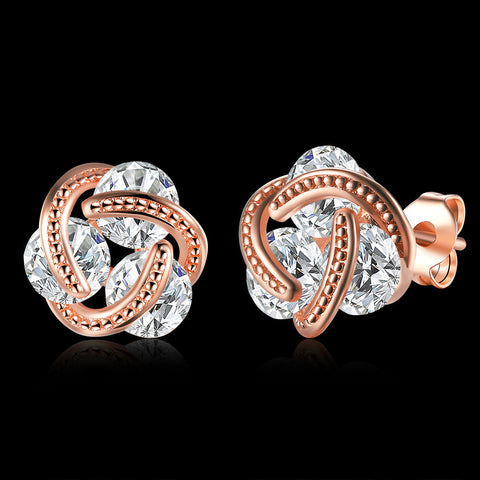 Triple Stone Knot Stud Earring in 18K Rose Gold Plated with  Crystals