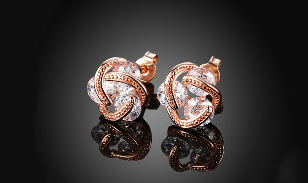 14K Gold Plating  Elements Twisted 3-Stone Stud Earrings- Options Available