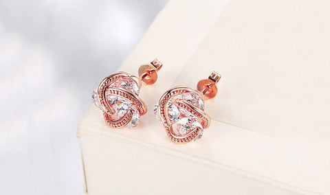 14K Gold Plating  Elements Twisted 3-Stone Stud Earrings- Options Available