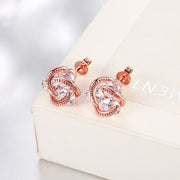 Triple Stone Knot Stud Earring in 18K Rose Gold Plated with  Crystals
