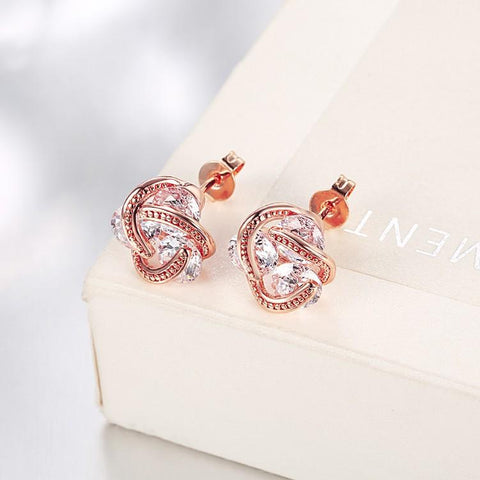 Swarovski Crystal Knot Stud Earrings Set in Rose Gold - ALILY  www..com fashion jewelry for women