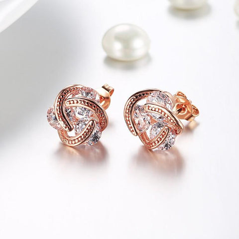 Swarovski Crystal Knot Stud Earrings Set in Rose Gold - ALILY  www..com fashion jewelry for women
