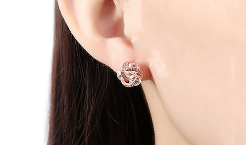 14K Gold Plating White Sapphire Twisted 3-Stone Stud Earrings- Options Available