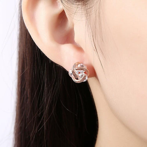 Swarovski Crystal Knot Stud Earrings Set in Rose Gold - ALILY  www..com fashion jewelry for women