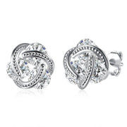 Austrian Crystal Mesh Knot Earrings Set in 18K White Gold - ALILY 