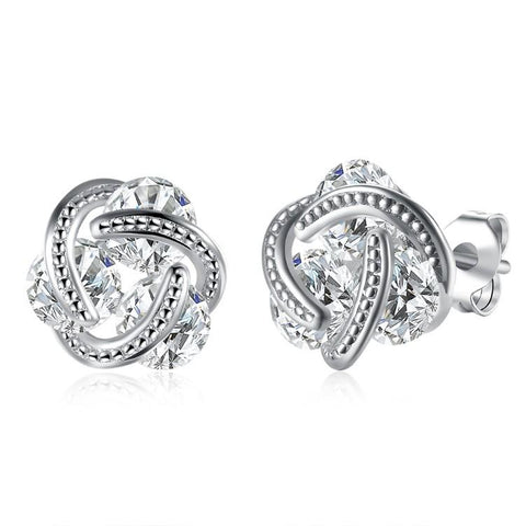 Austrian Crystal Mesh Knot Earrings Set in 18K White Gold - ALILY 
