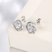 Triple Stone Knot Stud Earring in 18K White Gold Plated with  Crystals