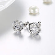 Austrian Crystal Mesh Knot Earrings Set in 18K White Gold - ALILY 
