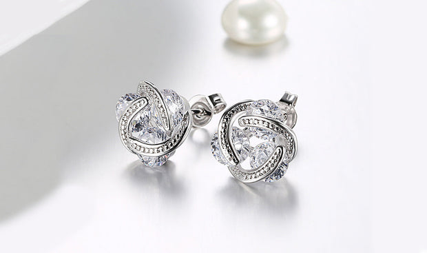 14K Gold Plating  Elements Twisted 3-Stone Stud Earrings- Options Available