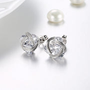 Triple Stone Knot Stud Earring in 18K White Gold Plated with  Crystals