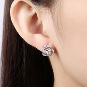 Austrian Crystal Mesh Knot Earrings Set in 18K White Gold - ALILY 