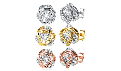 14K Gold Plating  Elements Twisted 3-Stone Stud Earrings- Options Available