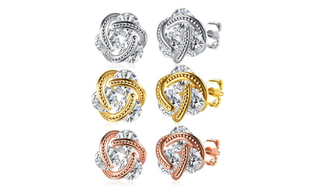 14K Gold Plating  Elements Twisted 3-Stone Stud Earrings- Options Available