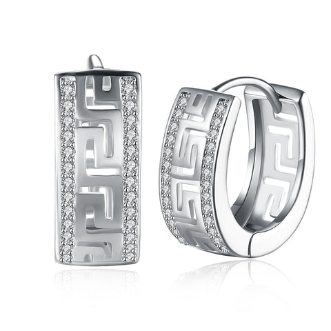 Greek Design Leverback Earring in 18K White Gold Plated with  Crystals