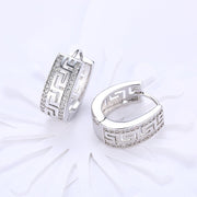 Greek Design Leverback Earring in 18K White Gold Plated with  Crystals