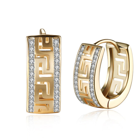 Greek Design Leverback Earring in 18K Gold Plated with  Crystals
