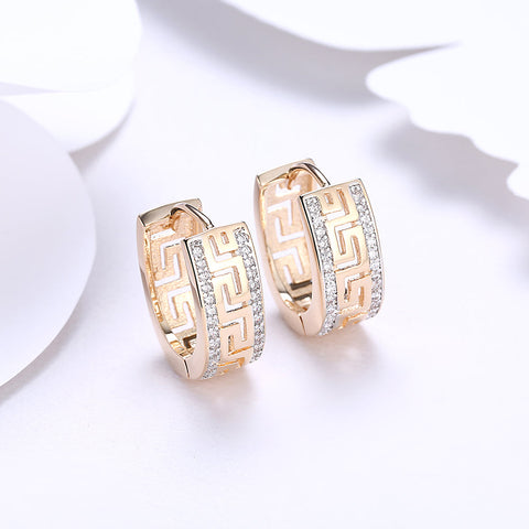 Greek Design Leverback Earring in 18K Gold Plated with  Crystals