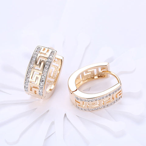 Greek Design Leverback Earring in 18K Gold Plated with  Crystals