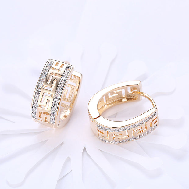 Greek Design Leverback Earring in 18K Gold Plated with  Crystals