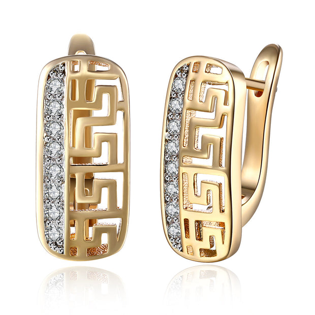 Roman Design Leverback Earring in 18K Gold Plated with  Crystals
