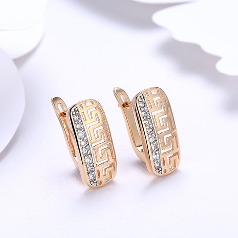 Roman Design Leverback Earring in 18K Gold Plated with  Crystals