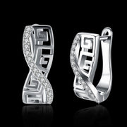 Italian Twist Roman Design Leverback Earring in 18K White Gold Plated with  Crystals