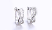 14K White Gold Plated Austrian Elements Pav'e Greek Key Design Pav'e Curved Hinge Earrings ITALY Design