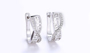 14K White Gold Plated White Sapphire Pav'e Greek Key Design Pav'e Curved Hinge Earrings