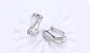 14K White Gold Plated White Sapphire Pav'e Greek Key Design Pav'e Curved Hinge Earrings