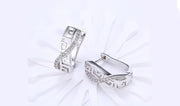 14K White Gold Plated Austrian Elements Pav'e Greek Key Design Pav'e Curved Hinge Earrings ITALY Design