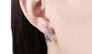 14K White Gold Plated White Sapphire Pav'e Greek Key Design Pav'e Curved Hinge Earrings