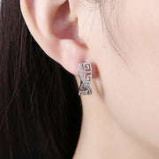 Italian Twist Roman Design Leverback Earring in 18K White Gold Plated with  Crystals