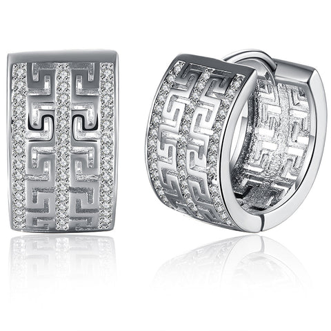 French Twist Design Huggie Earring in 18K White Gold Plated with  Crystals
