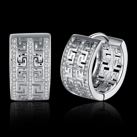French Twist Design Huggie Earring in 18K White Gold Plated with  Crystals