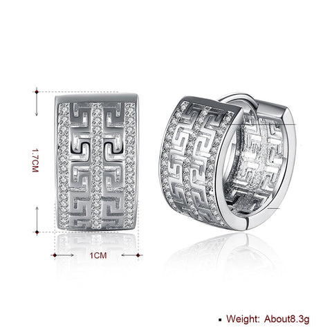 French Twist Design Huggie Earring in 18K White Gold Plated with  Crystals