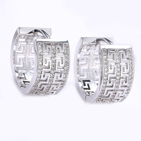 French Twist Design Huggie Earring in 18K White Gold Plated with  Crystals