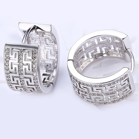 French Twist Design Huggie Earring in 18K White Gold Plated with  Crystals