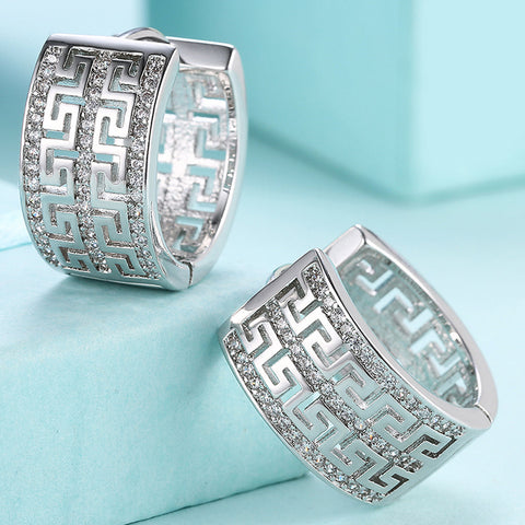 French Twist Design Huggie Earring in 18K White Gold Plated with  Crystals