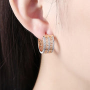 Thick Austrian Crystal Micro-Pav'e Huggie Hoop Earrings Set in 18K Gold - ALILY 