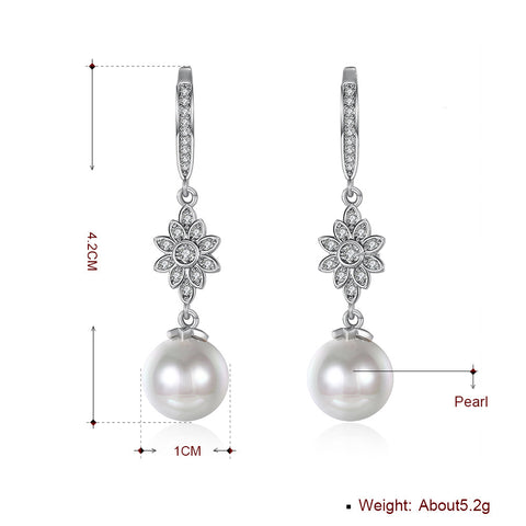 Freshwater Pearl Starburst Drop Earring in 18K White Gold Plated with  Crystals